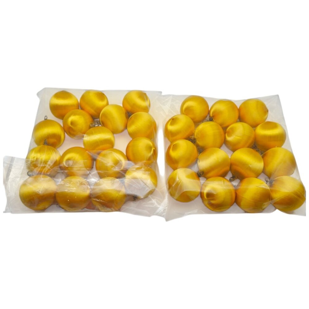 Vintage Gold Satin Ball Ornament Lot of 30 Unbreakable Retro Yellow R11